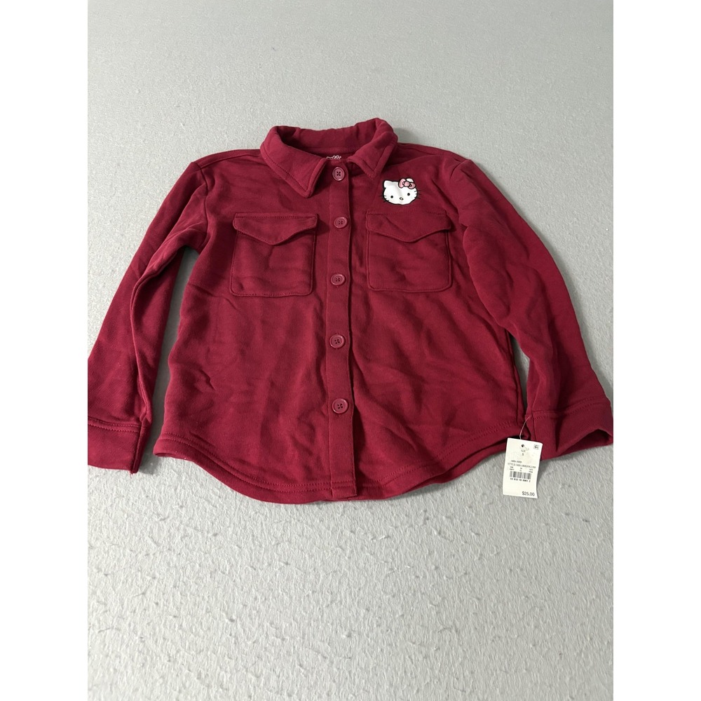 Hello Kitty by Sanrio Shirt Girls Small Red Button Front Fleece Shacket Graphic